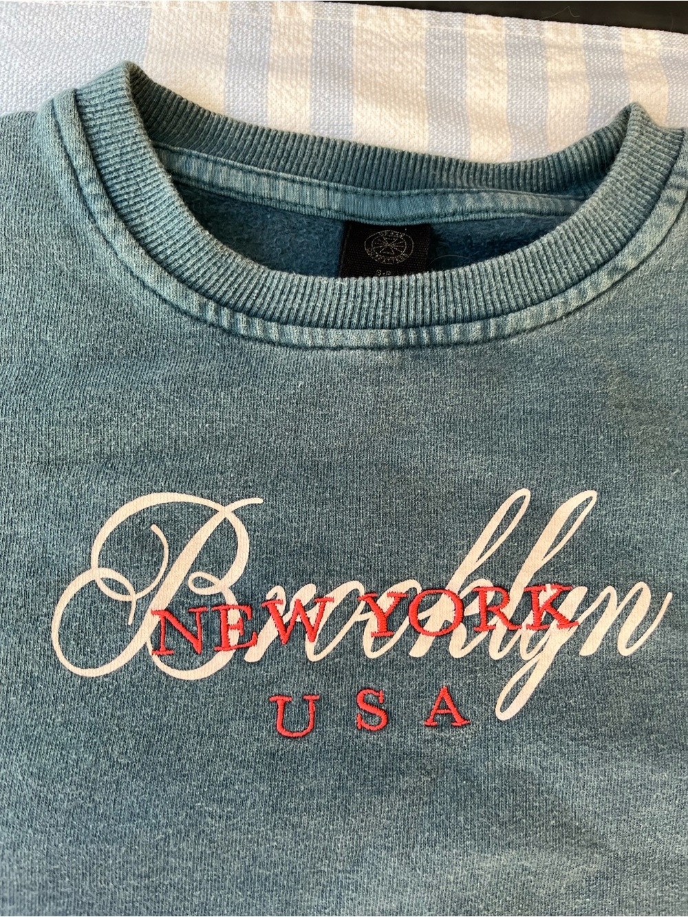 Brooklyn USA New York Embroidered Crewneck Sweater - Seafoam Green
